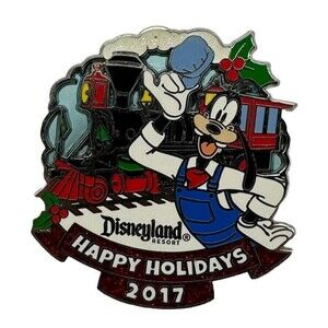 Disney Disneyland Happy Holidays Tour Engineer Goofy Railroad 2017 Pin